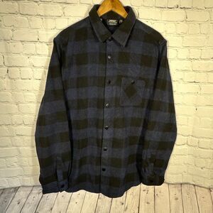 WESC Oden Buffalo‎ Plaid Overshirt Check Mens XL Long Sleeve BLUE Womens XXL